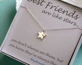 Diamond & Star Necklace, Genuine Diamond and Star Charm, Lucky Star, Best Friend Gift, Sterling Silver, Sentiment Card