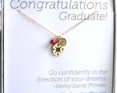 Compass Necklace with Birthstone, North Star, Journey Necklace, Graduation Gift,  Graduate  Gift, 2013, Graduation necklace