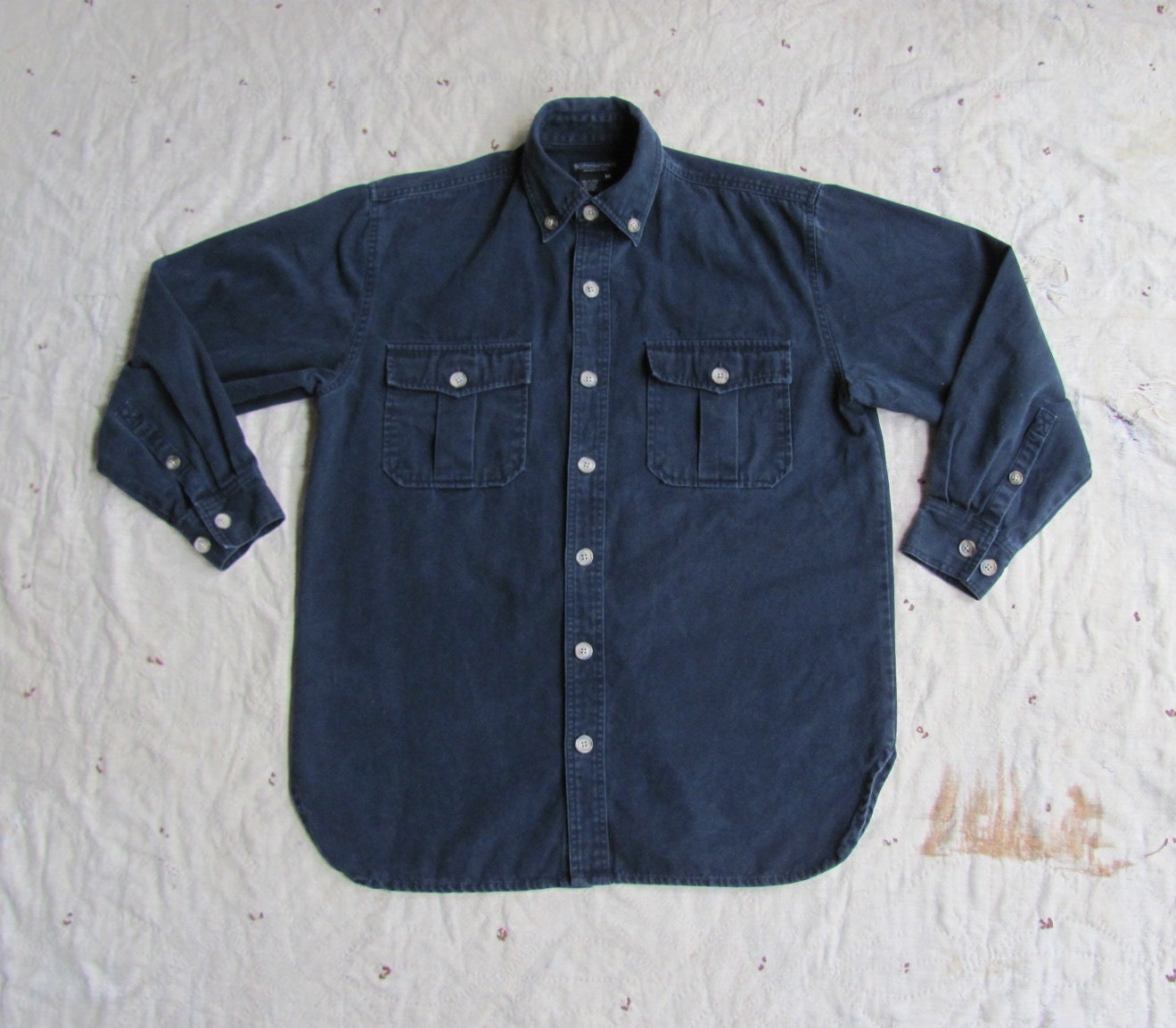 vintage c. 1980s J. Peterman faded black canvas field shirt button down m
