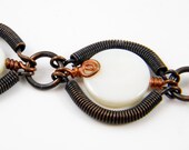 Hand Made Oxidized Copper And Mother Of Pearl Bracelet -  Anniversary - Gift - Under 30 Dollars - Medium - Large - Xlarge - Plus Size
