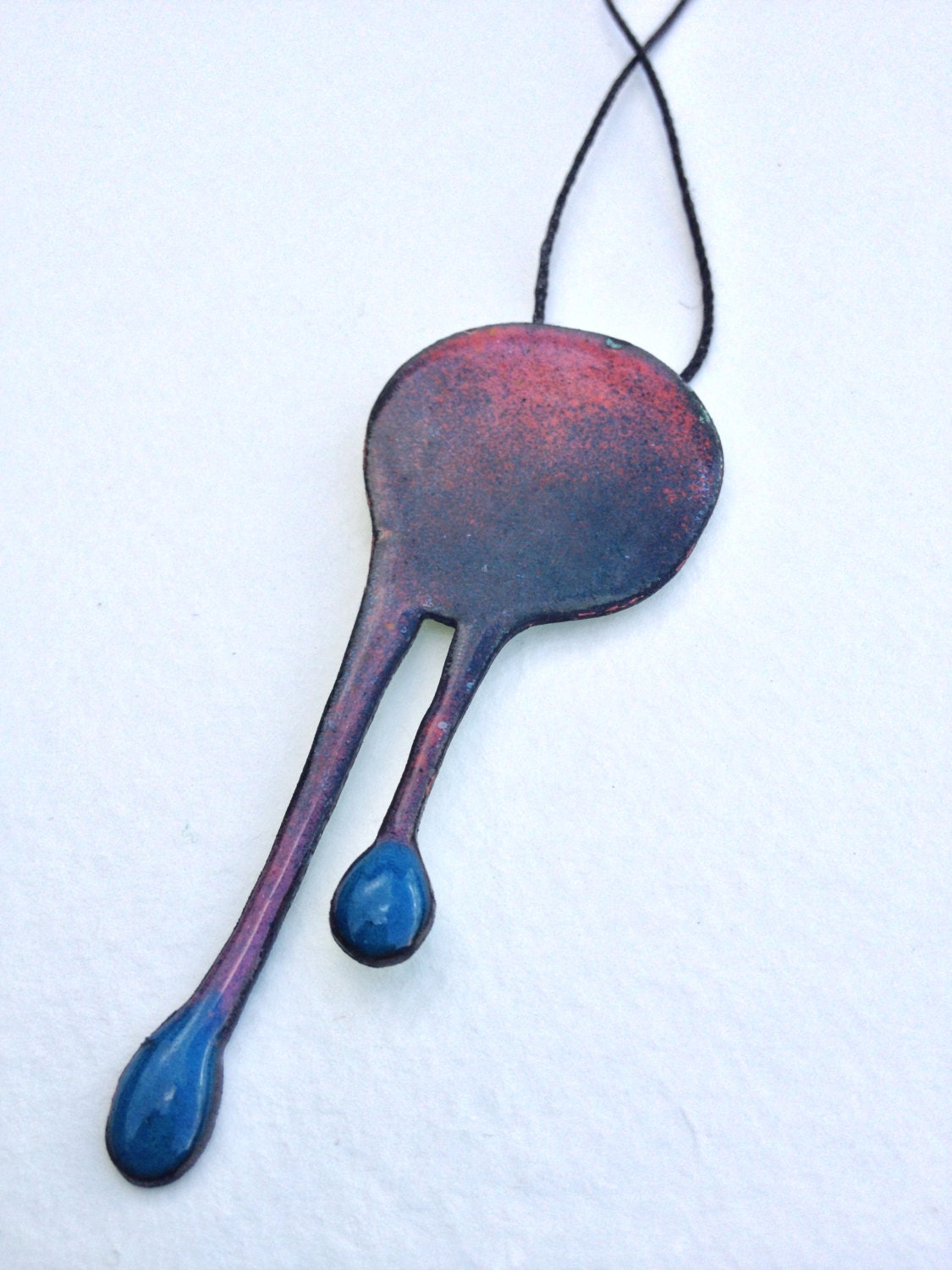 Blue and Pink Enameled Copper Drip Necklace