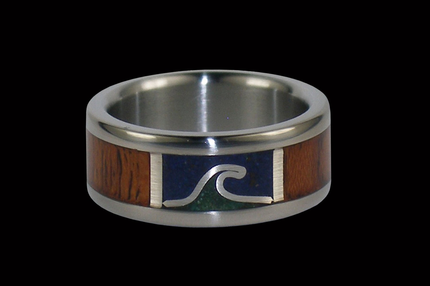 Hawaii Titanium Sea Series Wave inlay Wood and Stone Titanium RIng