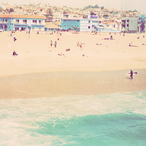 beach photography, ocean wave surfer seaside landscape photo, sand summer vacation, resort, Hermosa Beach California art print