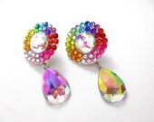 Rainbow Earrings, Rhinestone, Colorful, Drag Jewelry, Sparkly, Statement Earrings, Chandelier, Dangle, Lightweight