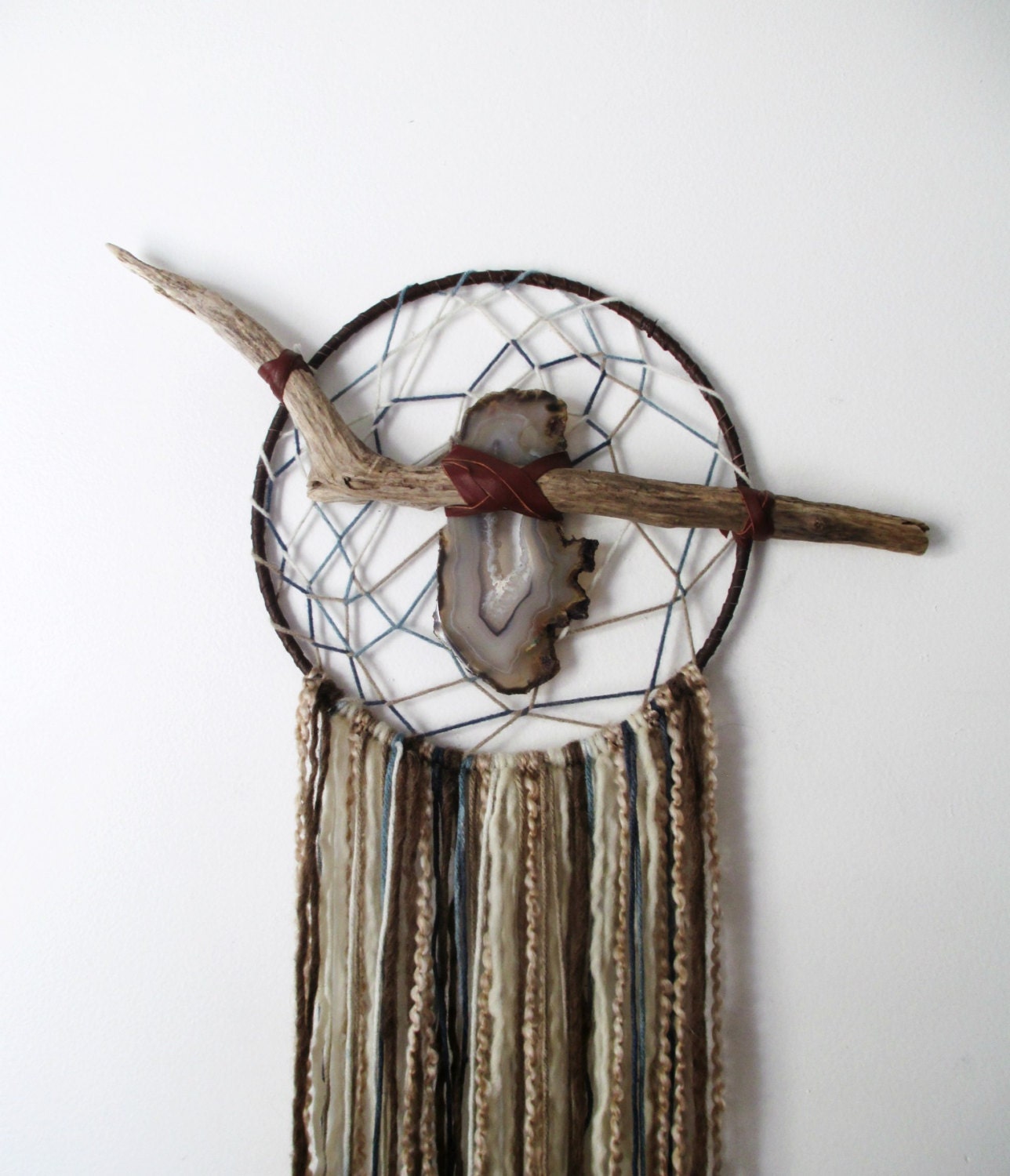 Crystal Visions Dreamcatcher // Driftwood & Agate Stone Textile Wall Art.