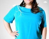 Airy vintage revamped blouse bright teal blue tree branch print extra large BARE BOUGHS