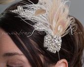 Feather Headband, Rhinestone Head Piece, Wedding Headband, Bridal Headband - Harper