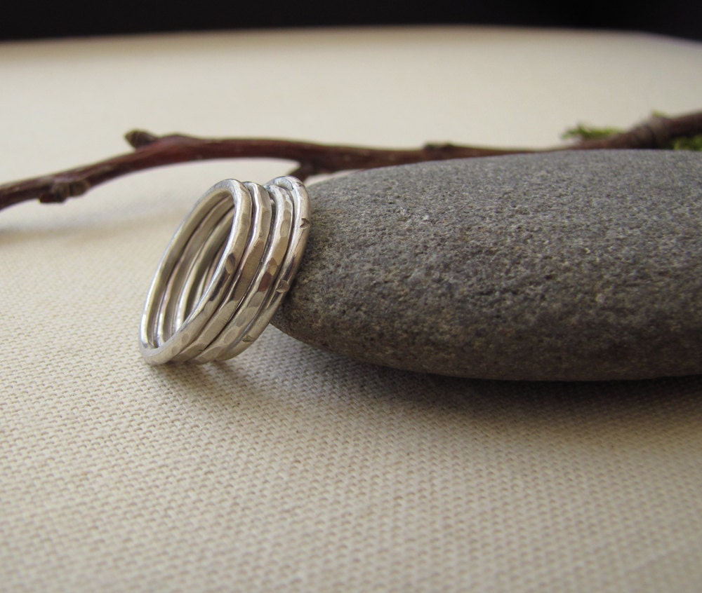 Textured Stacking Rings. Sterling Silver Stackable Ring Set.