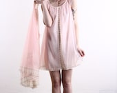 Vintage Two Piece . Night Gown Set . Boudoir Bedroom Attire in Pink . 1960s