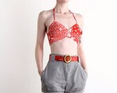 Red Halter Bikini Top . Bullet Bra Bandeau . 1960s Summer Wear