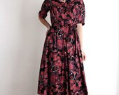 Vintage Dress . Black and Pink . Mid Century 1950s