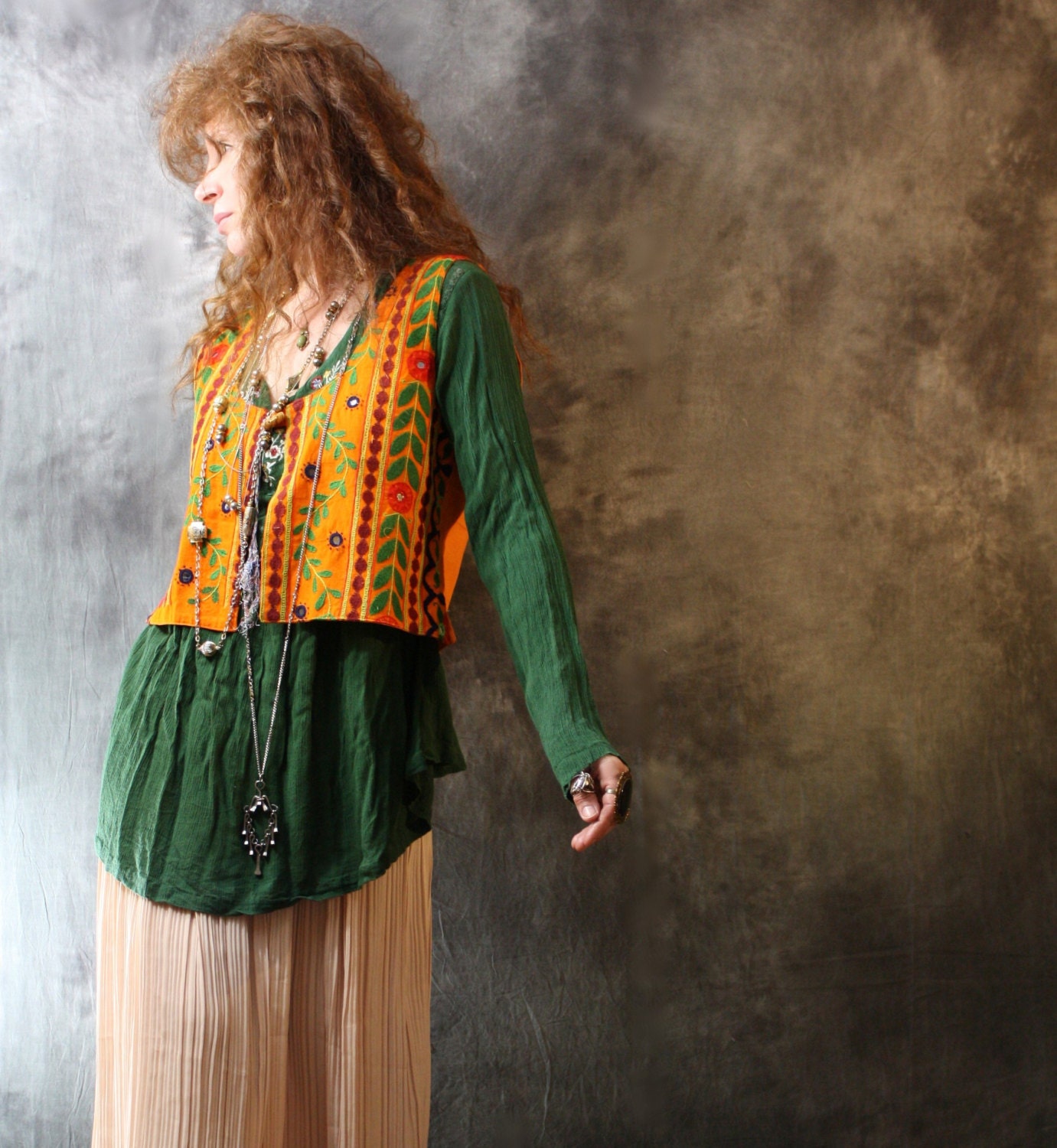 Vintage 1960s Embroidered Hippie India Woodstock Dress Vest with Mirrors