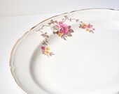 Vintage Edwin M. Knowles Serving Platter Plate Wild Roses White Pink Yellow Shabby Chic Gold Gilt Edge Wedding Dinner
