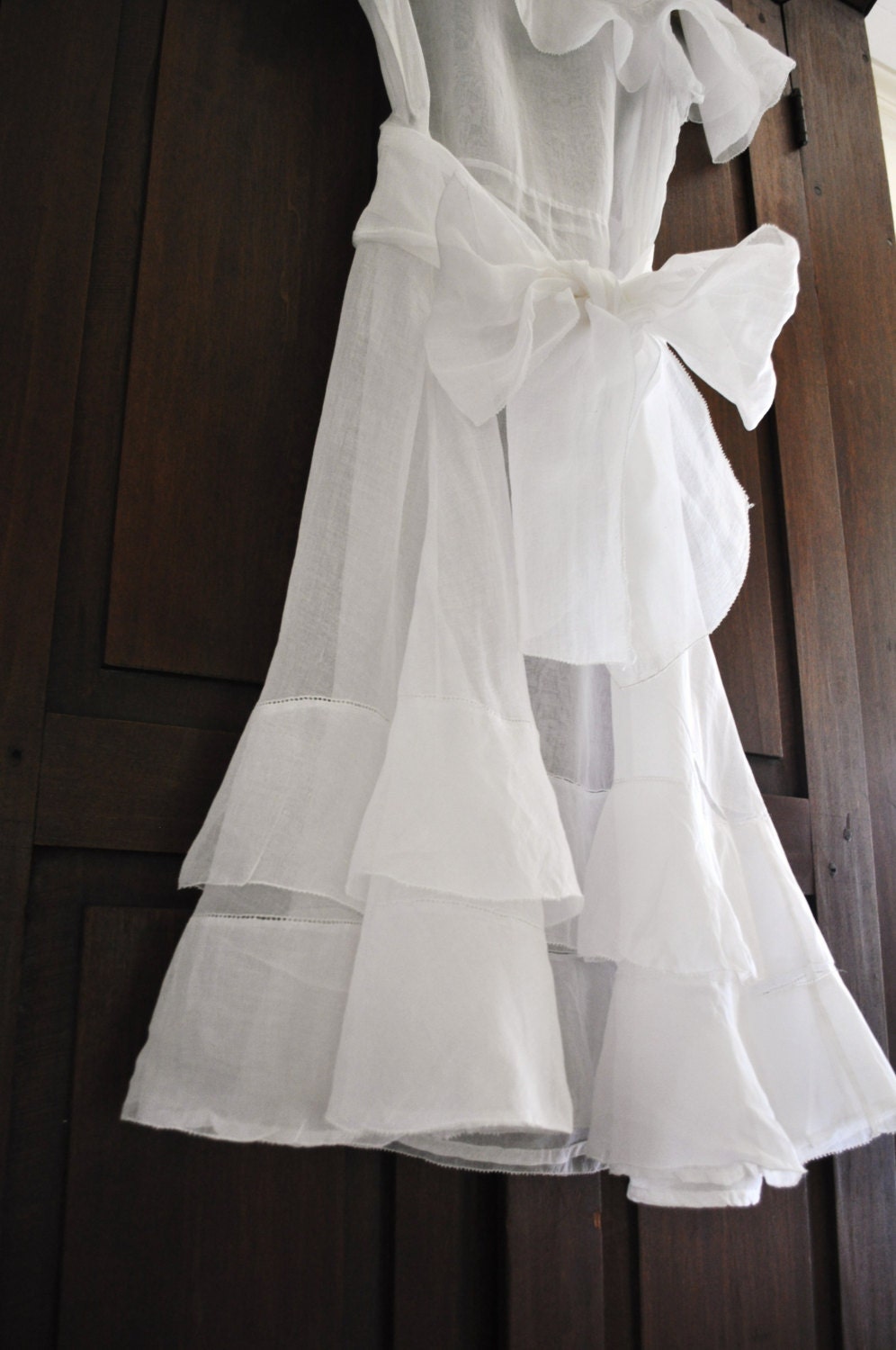 1940s White Dress Organdy Ruffle Sheer Knee Length Wedding Bridesmaid Shell Cotton