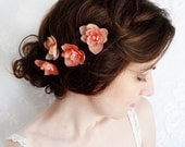 coral pink flower hair pins, light pink flower, bridal hair accessories, hair pins - LIPSTICK KISSES - set of bobby pins, bridesmaid