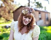 rustic bridal headpiece, cream flower crown, woodland wedding, ivory bridal hair accessories - WILDWOOD - flower hair wreath, fall wedding