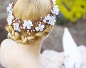 white flower bridal hair wreath, wedding headpiece, cherry blossom - SAKURA BRANCH - flower girl, white floral crown, bridal hair accessory