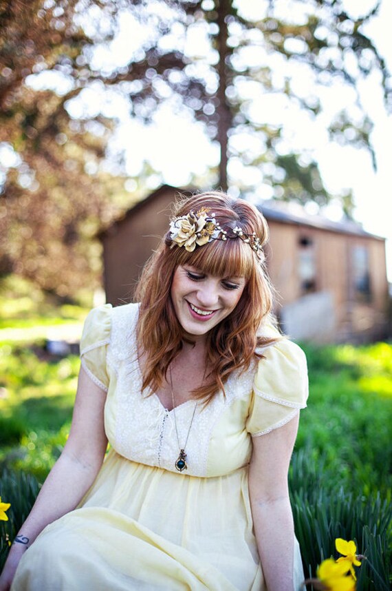 rustic bridal headpiece, cream flower crown, woodland wedding, ivory bridal hair accessories - WILDWOOD - flower hair wreath, fall wedding
