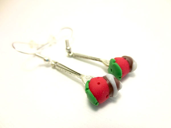 Strawberry Fork Earrings Chrocolate OR White Chocolate