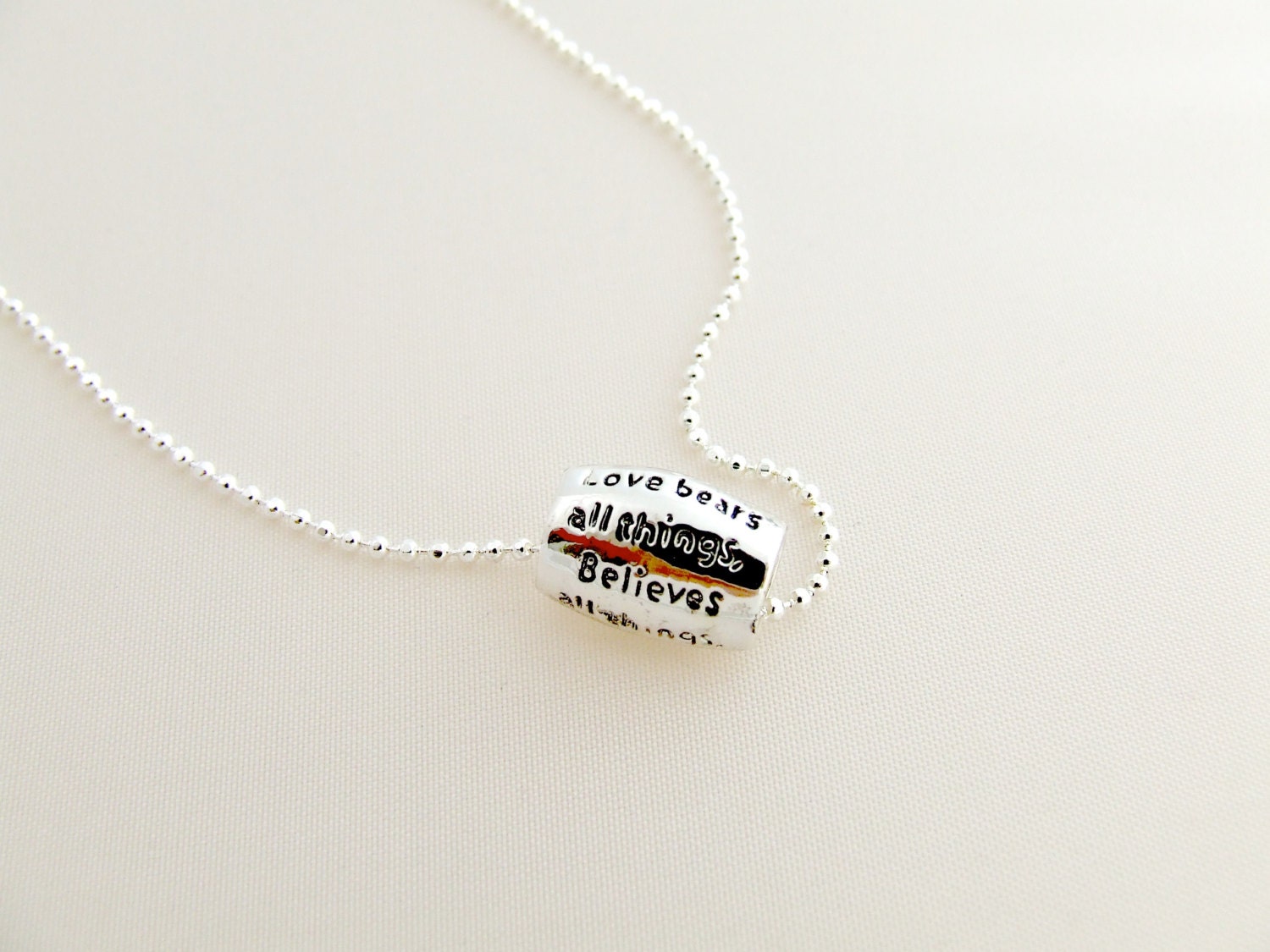 1 Corinthians 3:17 Silver Necklace - Love Bears All Things, Believes All Things, Hopes All Things, Endures All Things