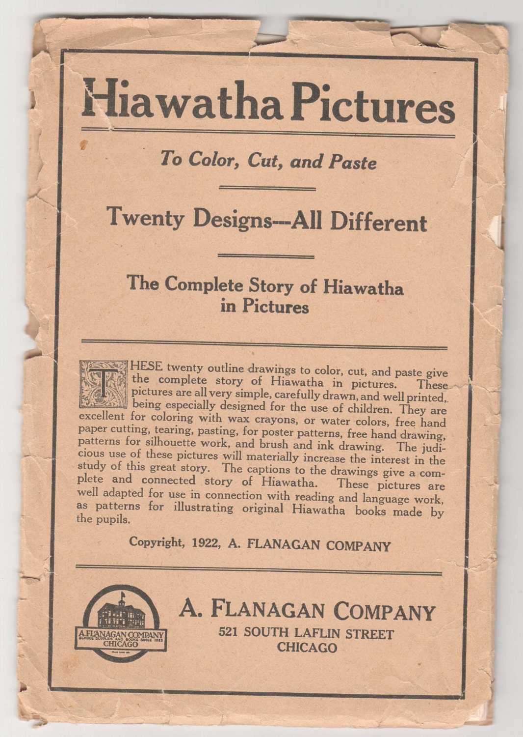 Hiawatha Pictures to Color, Cut and Paste..vintage emphera