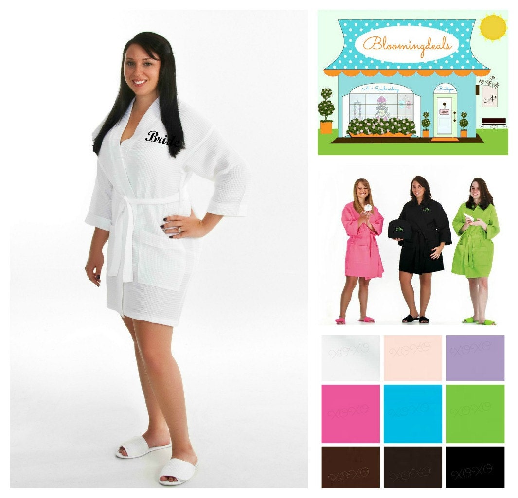 Personalized White Kimono Waffle Weave Spa Robe Custom Embroidered Gifts