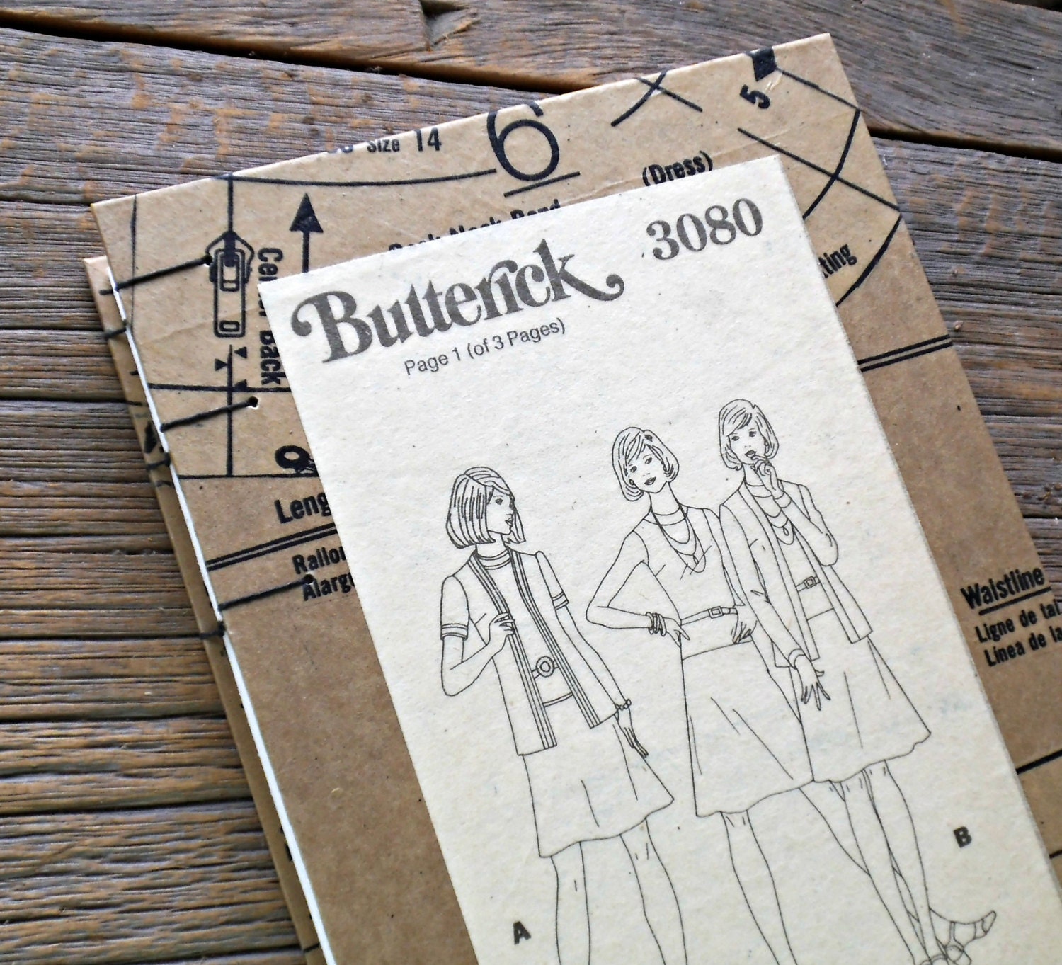 Blank Journal Coptic Stitch Vintage Sewing Pattern Paper Notebook Design Sketchbook