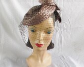 1940's Style Straw Tilt Hat with Veil Mr. John Classic
