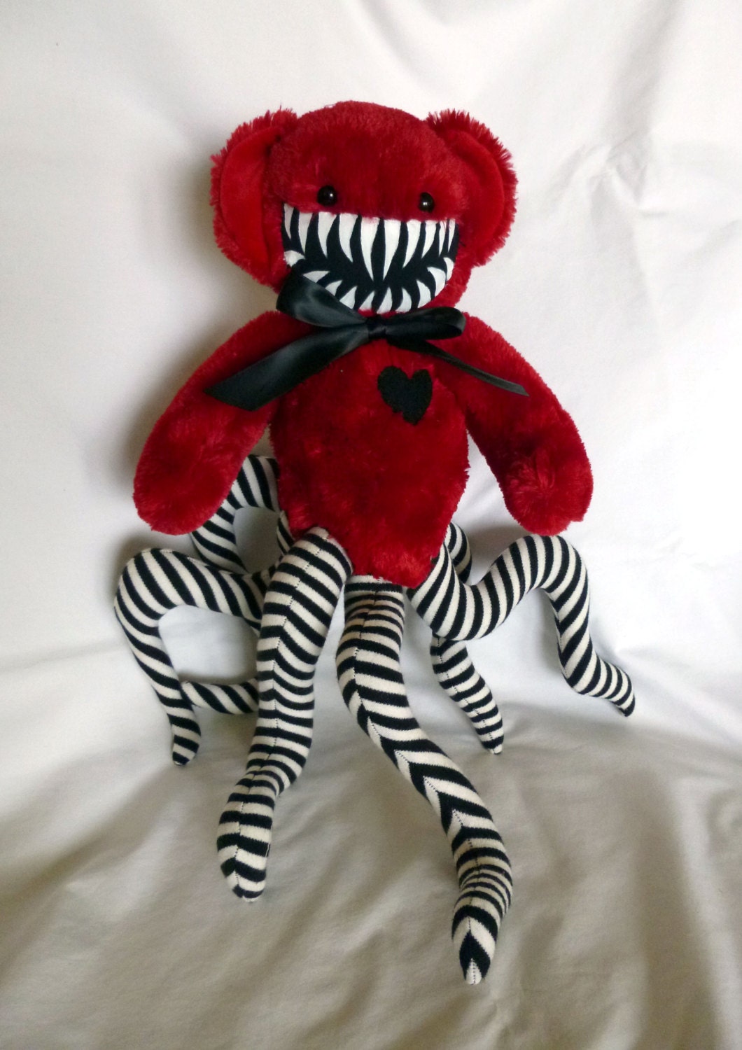 Teddy Bear Monster- Red with Black and White Stripes