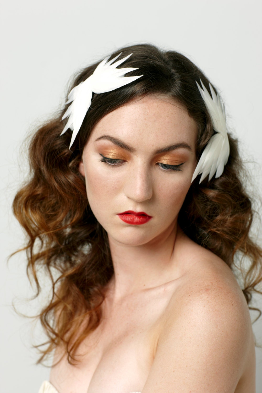 Bridal headpiece, heavenly feather wings, set of 2