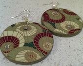 Umbrellas Decoupage Earrings - Olive and Maroon