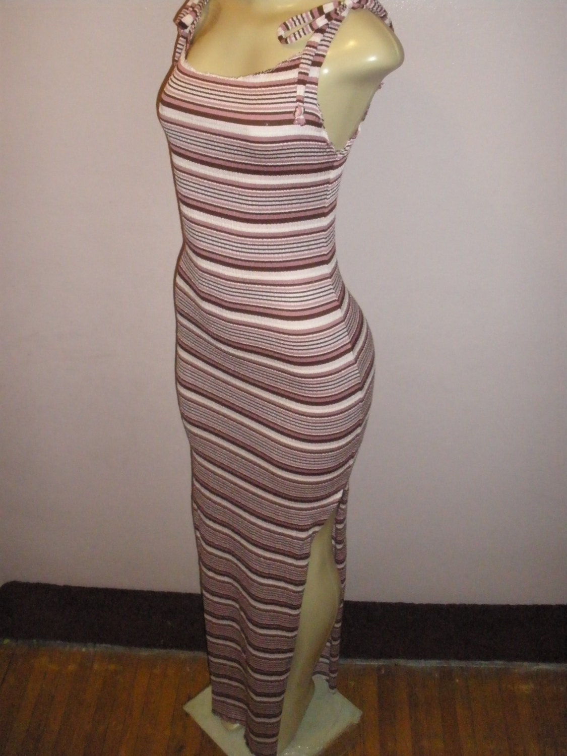 Long Tank Top Striped Summer Dress, Long Maxi Beach Sundress, Swimsuit Cover Up Size Medium/Large