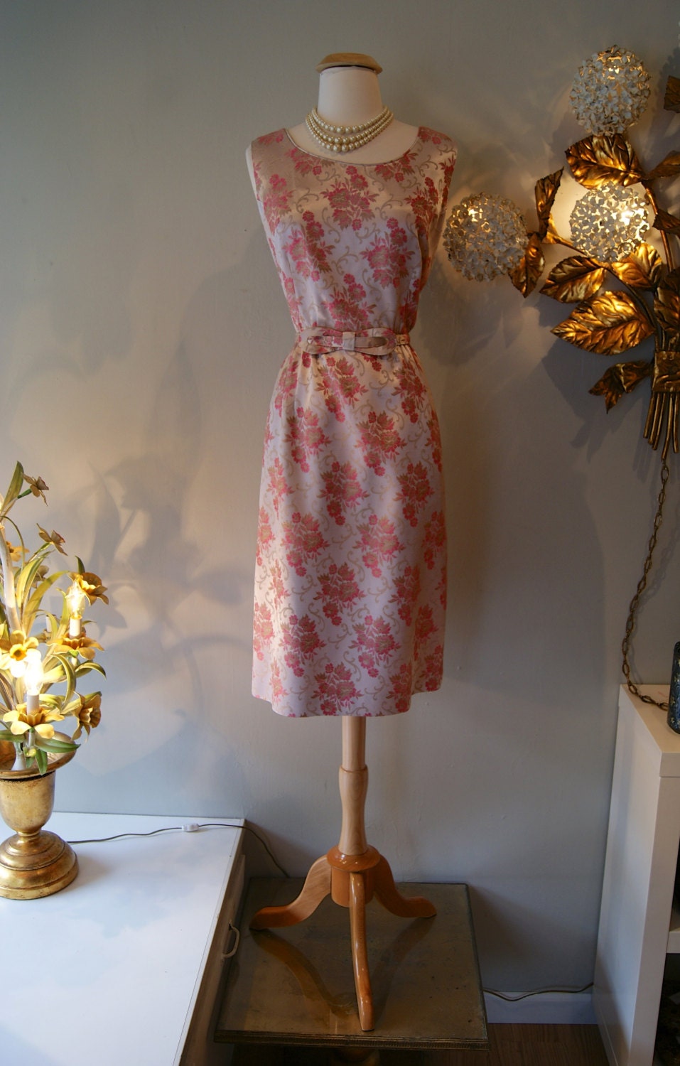 1960's Dress // Vintage 60's Damask Party Dress With Matching Jacket