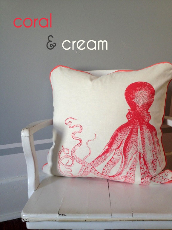 Coral & Cream Octopus Pillow