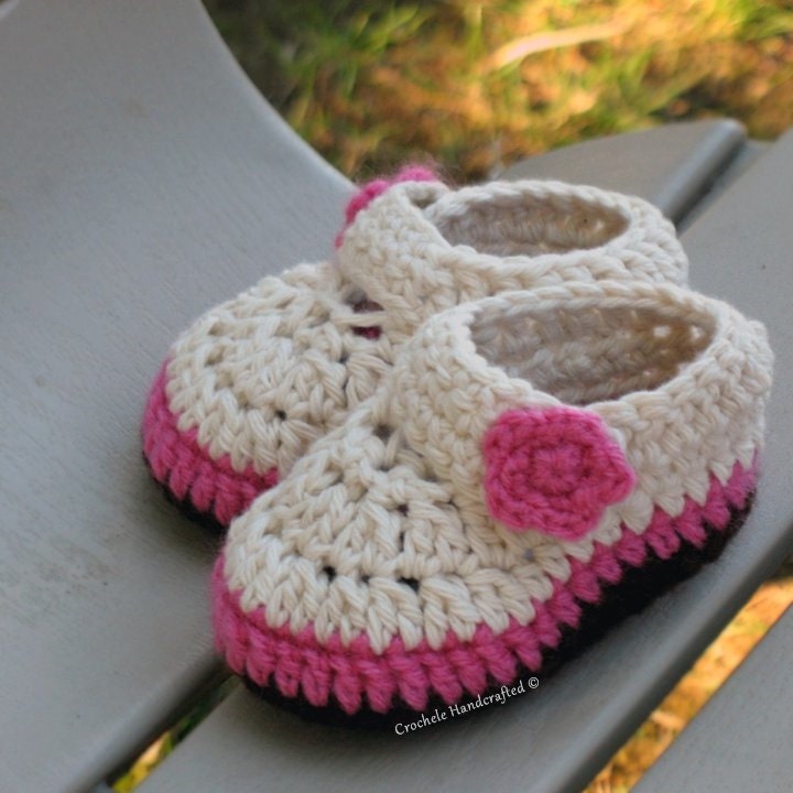 Bus Stop Booties with Velcro Strap shoes boy girl unisex gift cold warm custom crochet beige pink brown flower