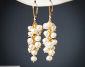Cascade Earrings, wedding jewelry, Freshwater pearl, bridal earrings, pearl earrings, gold earrings, silver earrings