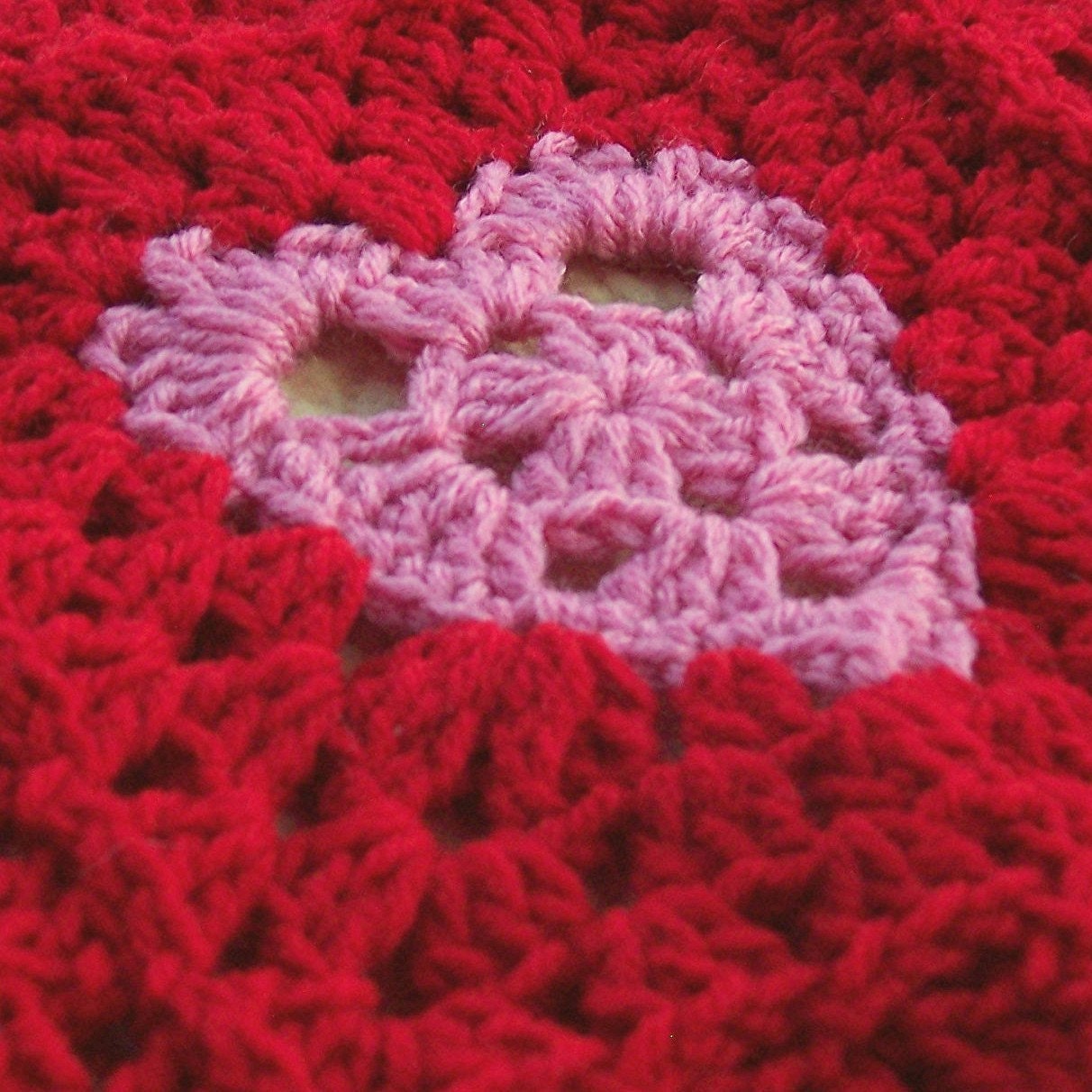 Crochet Heart Blanket / Granny Square Afghan with Red & Pink Hearts Valentine Blanket - Couch Throw Blanket - Ready to Ship Crochet Blanket