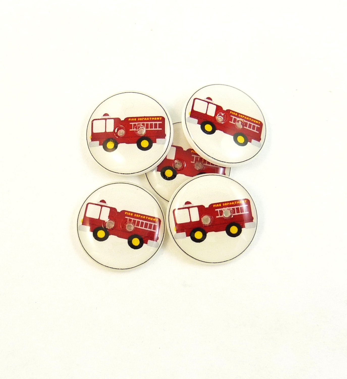 Firetruck Buttons.  5 Fire Engine Buttons for Boys.  Fire Truck Buttons.