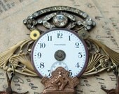 Brooch Birds and bees rhinestone steampunk antique watch parts pin vintage wings