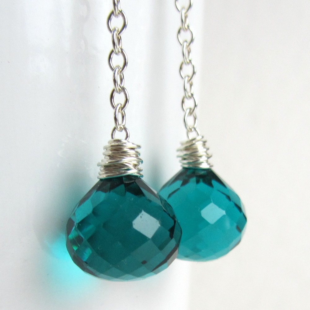 Peacock Blue Quartz Earrings Long Chain