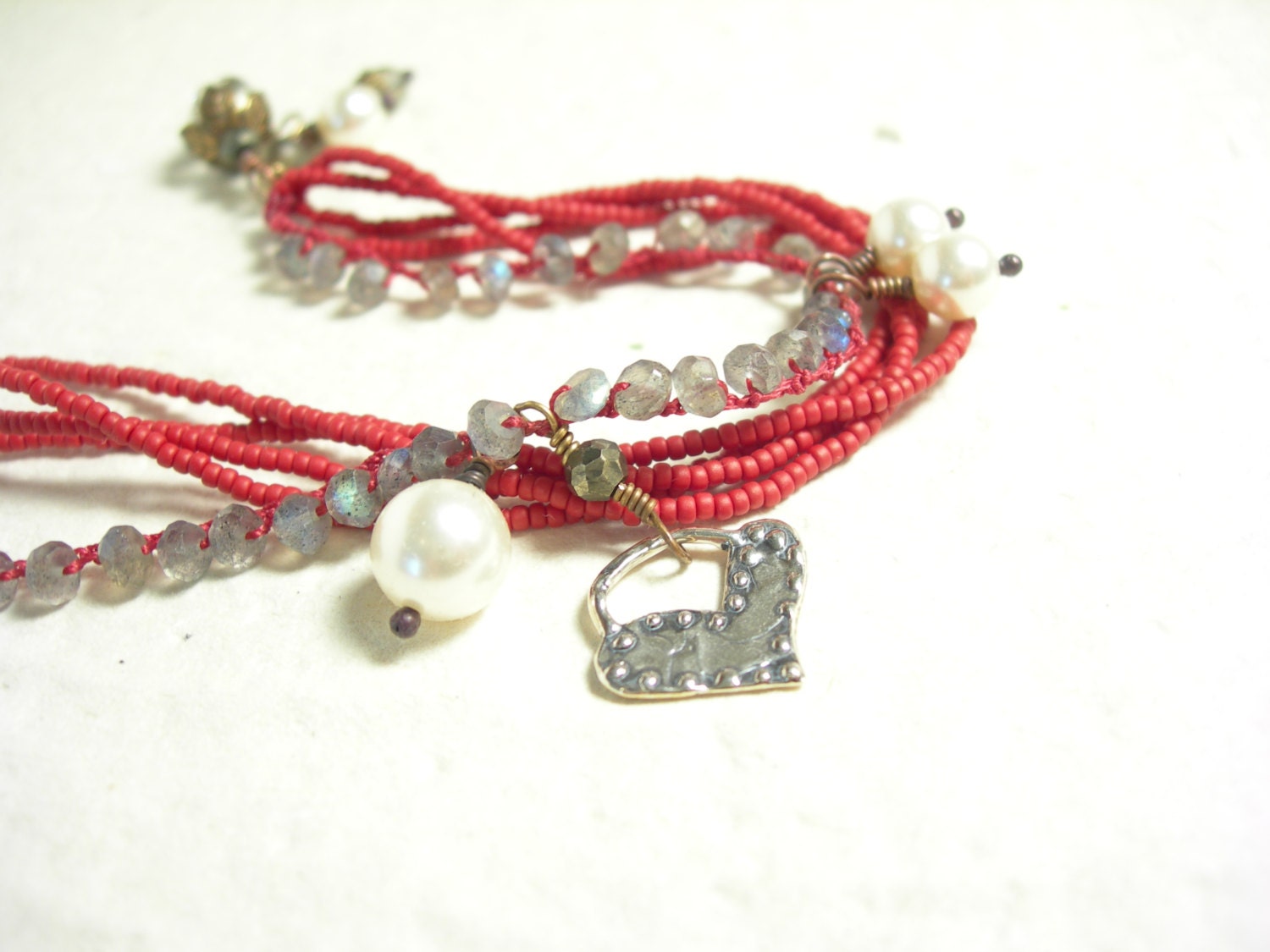 Charmed bracelet sterling silver heart poppy red spring fashion