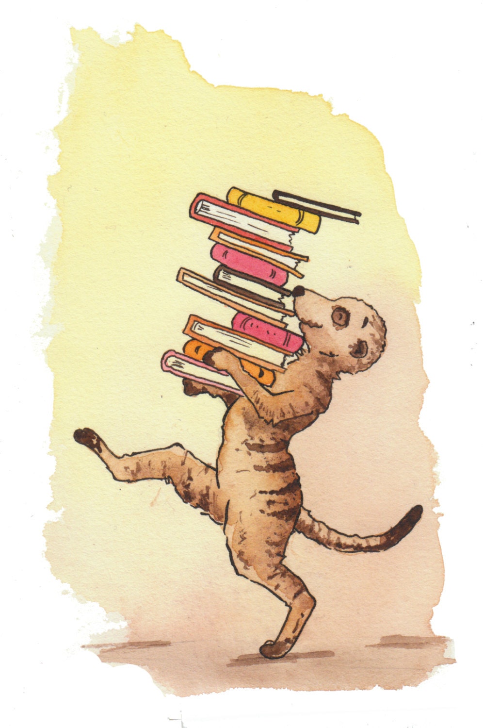 Meerkat Loves Books: Nursery Art Print - Children's Art - Reading - Decor - Books - Under 20 - 5 x 7