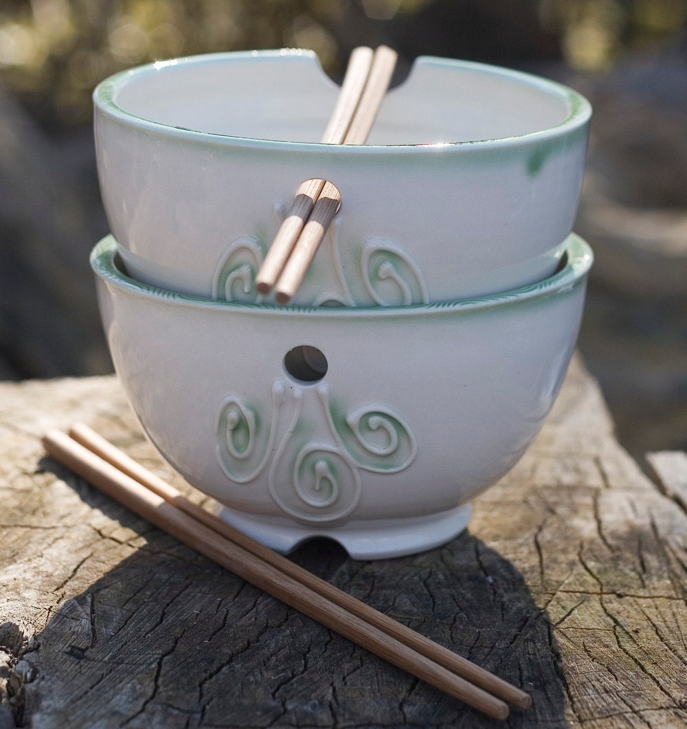 Noodle Bowls White Set of Two Handmade by Bunny Safari