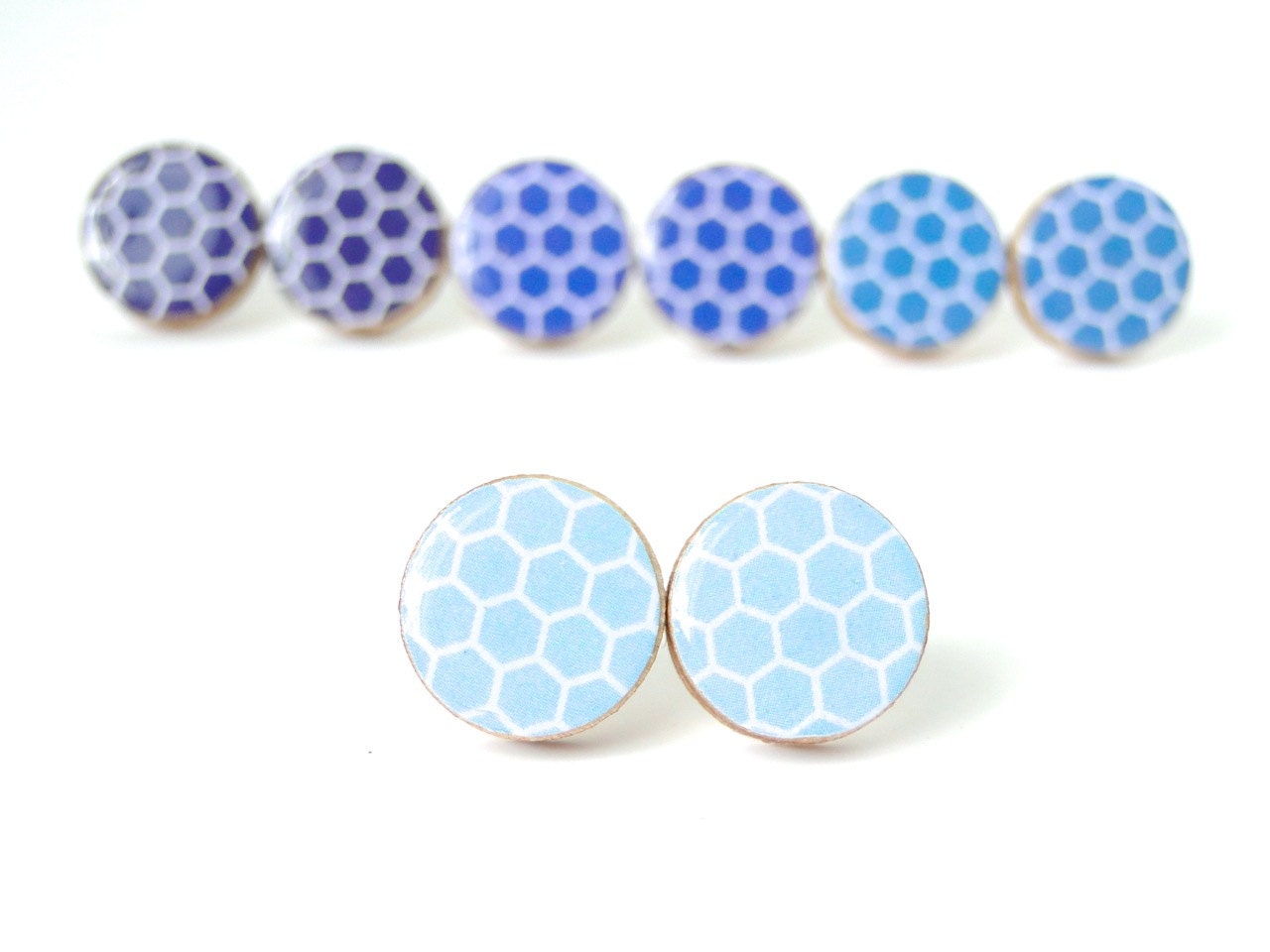 Robin Blue Honeycomb Stud Earrings, Pastel Blue Hexagon Earrings, Geometric Earrings, Bridesmaids, Birthday, Mothers day, Gift under 10