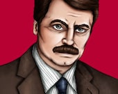 Ron Swanson Parks and Recreation A4 Art Print by Hungry Designs