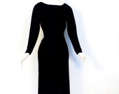 60s Velvet Dress / 1960s Wiggle Dress / Black Velvet Dress / XS