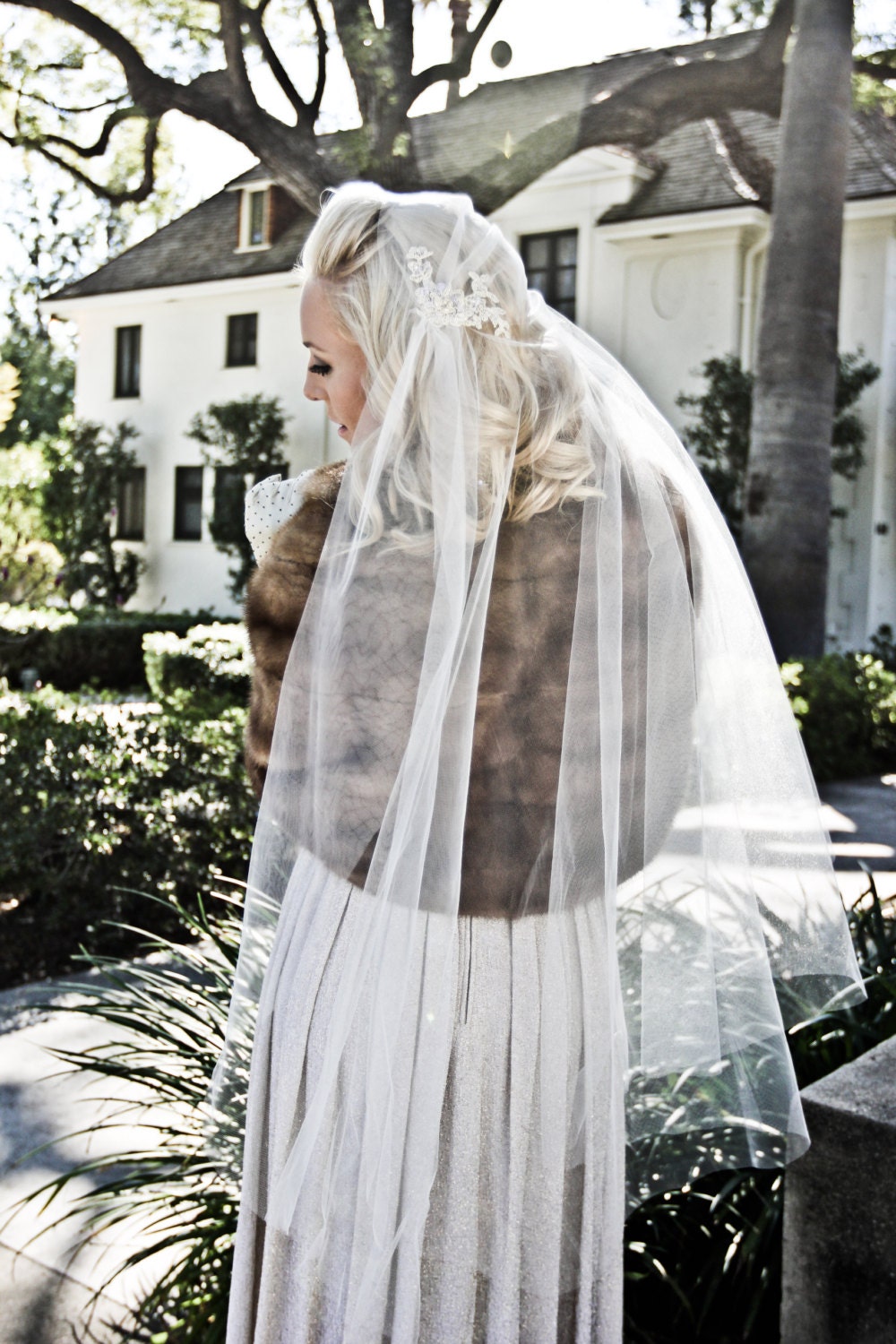 Lace Juliet Bridal Cap Veil, Wedding Veil, Alencon Lace, Finger Tip Length Veil, Pearls, 42" Style: Rosa Lace Bridal Illusion Bridal Cap