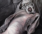 WEIMARANER dog art print gray weim wearing glasses 8x10