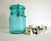 Vintage Bicentennial Mason Jar, Ball, Turquoise, Beach Decor
