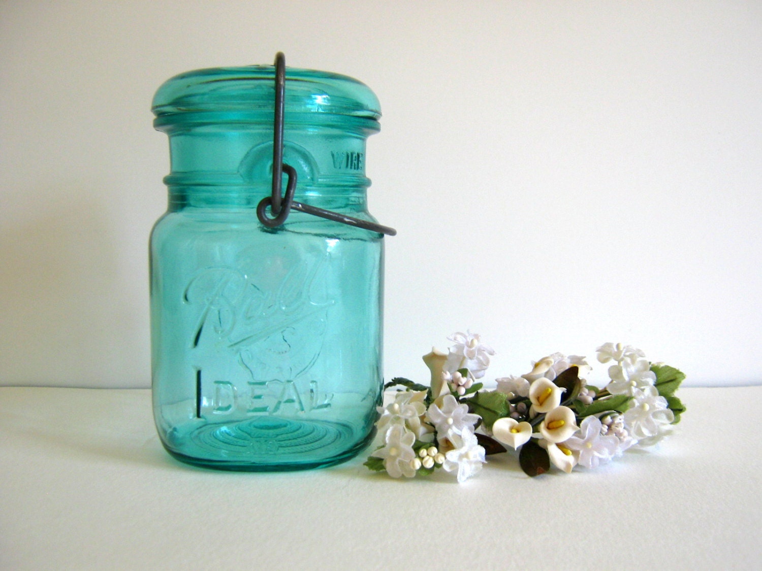Vintage Bicentennial Mason Jar, Ball, Turquoise, Beach Decor